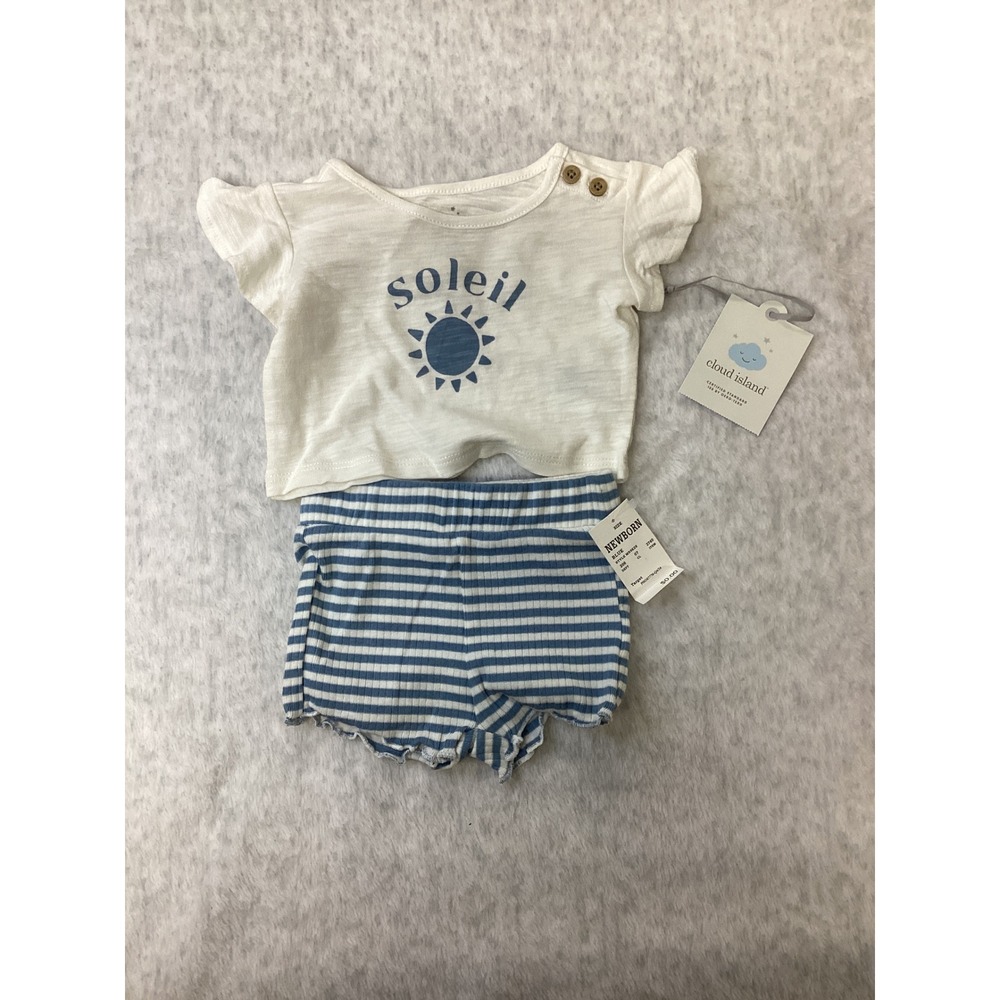 Cloud Island Newborn Soleil Sun Graphic Tee and Striped Shorts Set Blue White